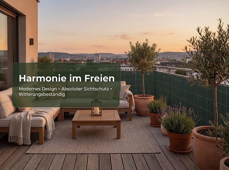 PVC Sichtschutzmatte Balkon Grün – Rundrohr mit Verstärkungsstreifen, Balkon Sichtschutz ohne Bohren, Windschutz & Sichtschutz für Gartenzaun, Terrasse & Geländer