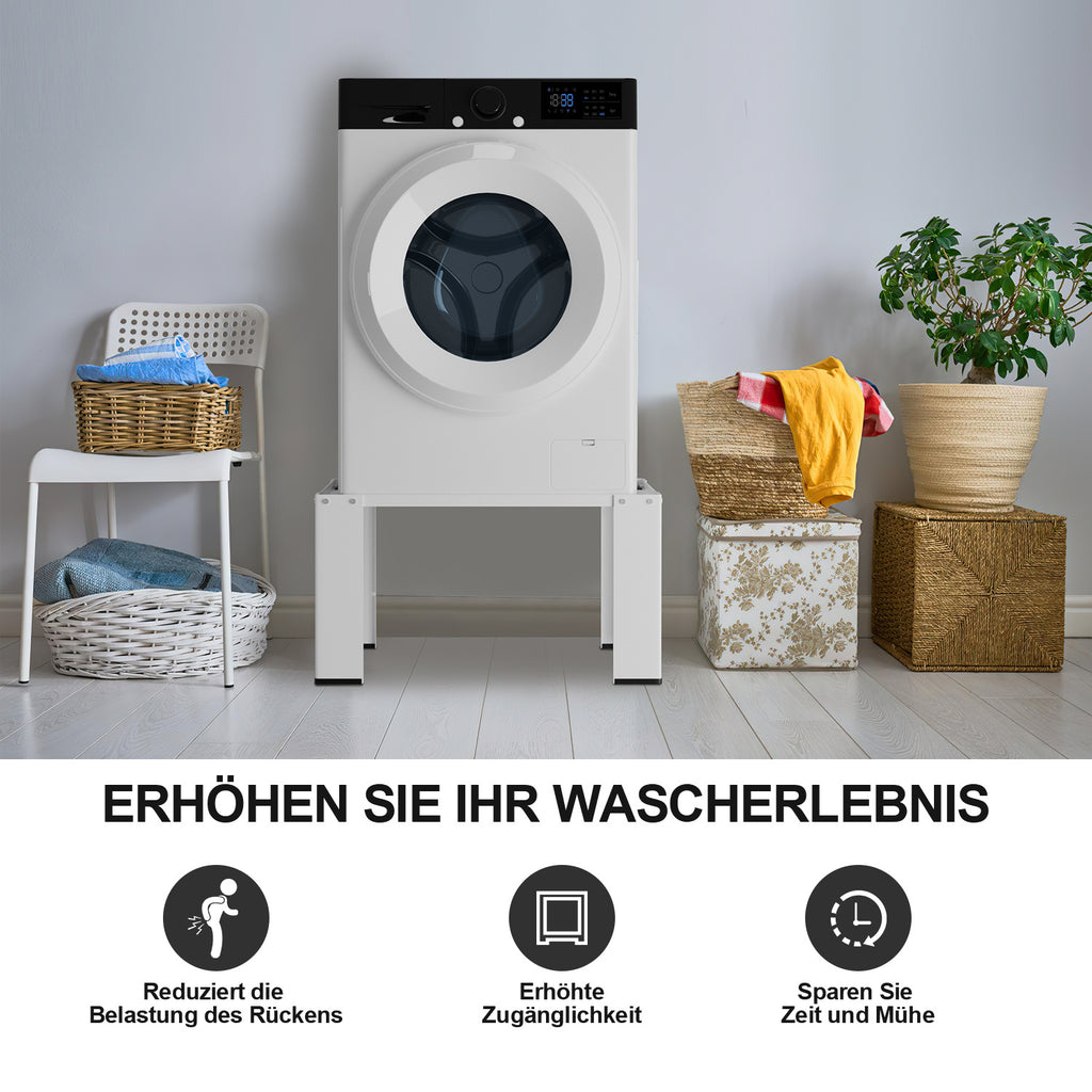 Waschmaschinen-Untergestell mit höhenverstellbarer Ablage 60.6x60.6x40 cm, 150 kg belastbar, Ablage 30 kg, 3 Höhen (5/10/15 cm), Anti-Rutsch & Gummifüße, Weiß