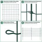 Teich- und Gartenzaun, 5-teiliges Set, Metallzaun, dekoratives Design, 5 Zaunelemente und 6 Befestigungsstangen, grüner Gartenzaun für Teiche und Blumenbeete, nach oben gewölbte Ausführung / gerade Ausführung / nach unten gewölbte Ausführung