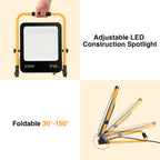 LED-Baustrahler, 50 W/100 W/150 W/200 W Arbeitsleuchten, tragbare LED-Arbeitsleuchten, Baustrahler mit kaltweißem Licht, Schutzklasse IP66, mit 3 Meter langem Kabel und klappbarem Stativ, geeignet für Baustellen (mit Stecker)