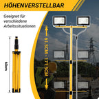LED Baustrahler 2 x 50W / 100W / 200W, Baustrahler LED mit Stativ Einstellbar, 6500K Kaltweiß Baulampe für Innen- & Außenbereic, IP66 Baustellenlampe mit 3m Kabel Stecker für Baustelle Werkstatt Keller
