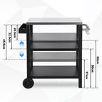 Grillbeistelltisch | Outdoor-Grilltisch mit Verstellbarer Ablage, Gewürzregal und 6X Haken, mobiler Grillwagen mit 2 Rollen, Küchenwagen für Grill und Pizza, 84x67x41cm