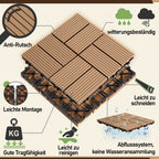 8 Streifen | 30 x 30 cm WPC-Terrassenfliesen 1–5 m², Teakholz-Optik/Rotbraun/Dunkelgrau | Wasserfeste, verlegbare und wasserdurchlässige Fliesen, geeignet für Balkone, Terrassen, Gärten und Außenbereiche