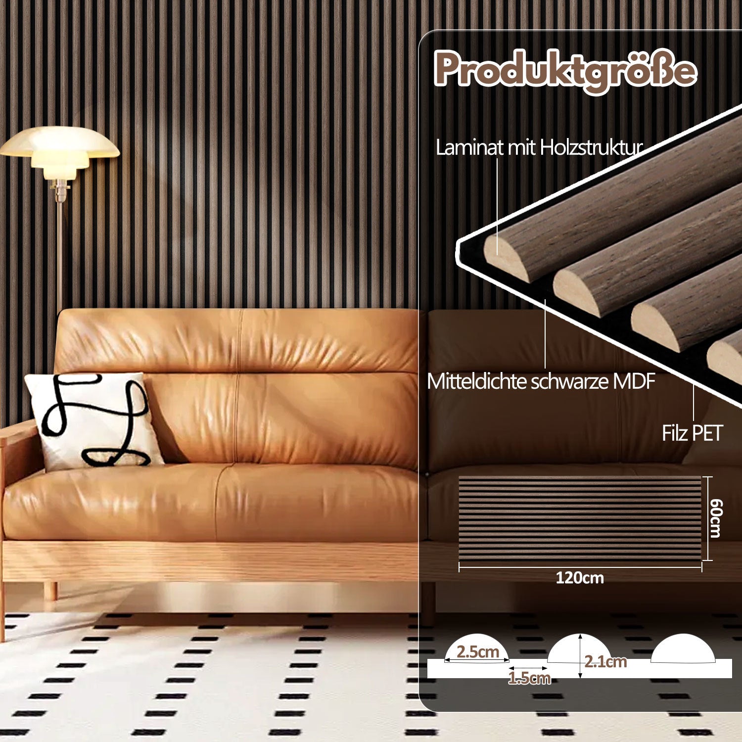 Schallabsorptionsplatten, 120 x 60 cm, für gewölbte Wände, aus Holz und Filz, schalldämmend, Holzoberfläche, geeignet für die Wandgestaltung in Aufnahmestudios und Privathaushalten, große Abdeckfläche, Farbe: Weißeiche/Schwarznussbaum, 1–4 Stück
