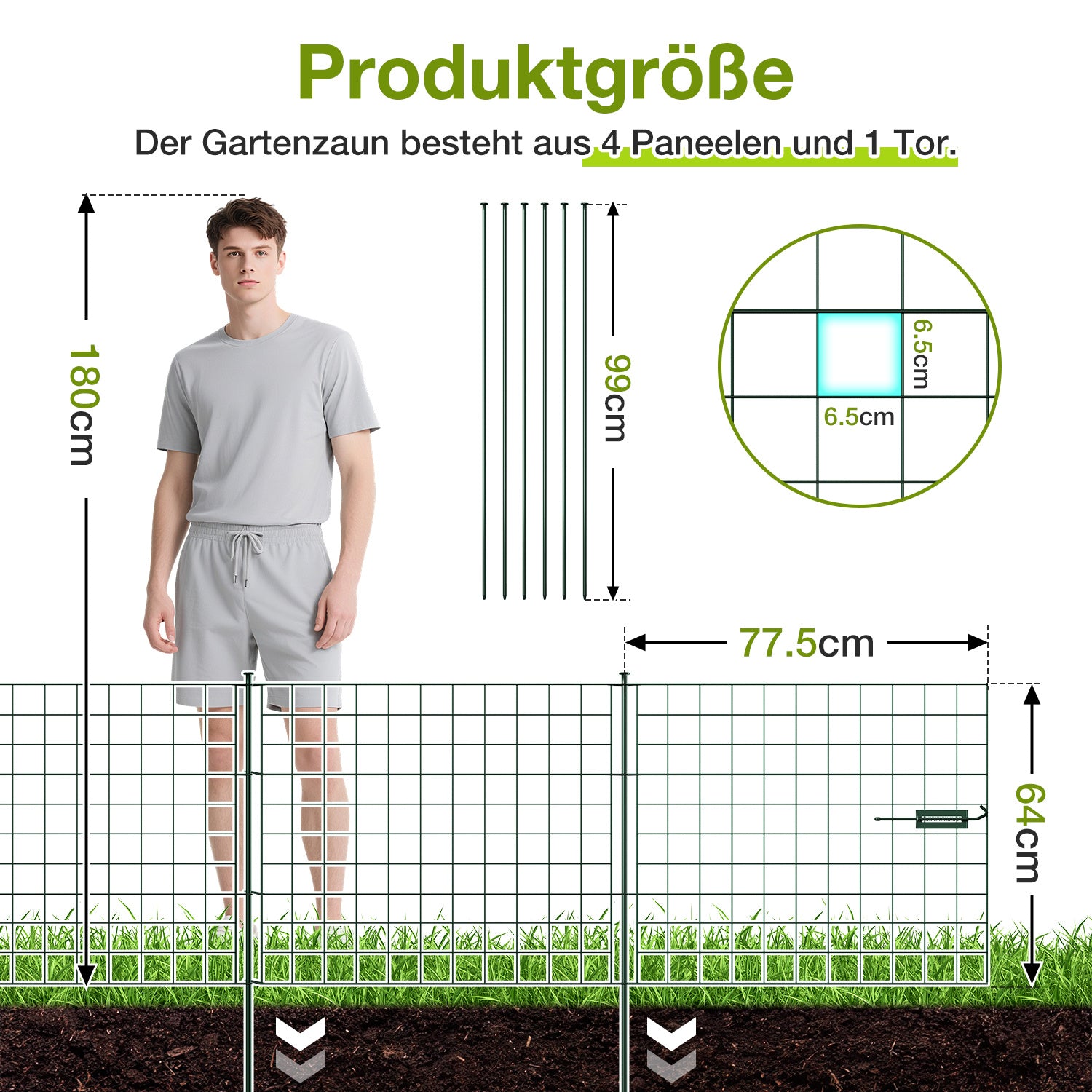 Dekorative Gartenzäune, Teichzaun-Sets, 1 Tor + 4 Teichzaunelemente, Steckzäune, Metallzäune mit Zaunelementen sowie Außenzäune, Gartenzäune, Tierzäune, mit Schloss, Haustierzäune, in drei Ausführungen erhältlich: grün, schwarz