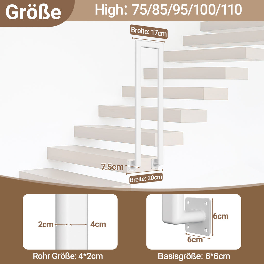 Handläufe für Innen- und Außentreppen, U-förmige, weiße, ovale Metallhandläufe, geeignet für Villen, Balkone, Flure und Wohnungen, Breite 20 cm, seitliche Montage, erhältlich in fünf Längen: 75 cm, 85 cm, 95 cm, 100 cm und 110 cm.