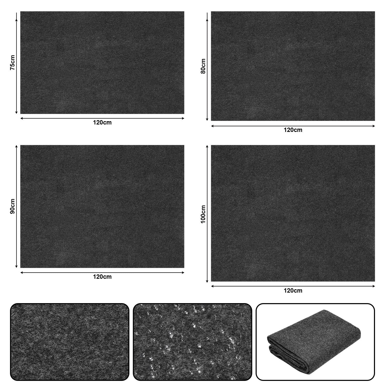 Grillteppich Grillunterlage Grillmatte, 75x120 cm/ 80x120 cm/ 90x120 cm/ 100x120 cm Grillmatten zum Grillen im Garten, Bodenschutzmatte BBQ Schutz Feuerfeste hitzebeständige für Familien-Grillabend auf, Anthrazit