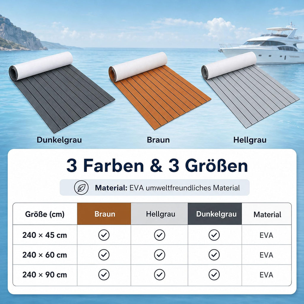 Boot Bodenbelag Eva Schaum 240x45/60/90 cm Dunkelgrau Selbstklebend, rutschfeste Bootsmatte Faux Teak, Marine Bodenbelag für Boot Yacht Kajak Motorboot Wohnmobil Deck Teppich zum Zuschneiden