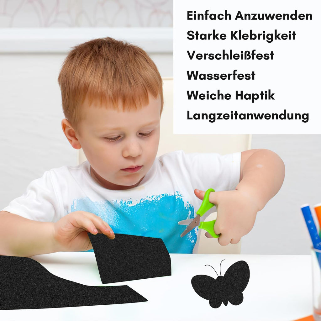 Selbstklebender Filz 50/100 cm × 150 cm, selbstklebender Filz, der meterweise verkauft wird, Dekostoff, Raffia-Filz, lässt sich in beliebige Formen zuschneiden, geeignet als DIY-Kofferraumauskleidung, Stärke 2,5 mm, schwarz