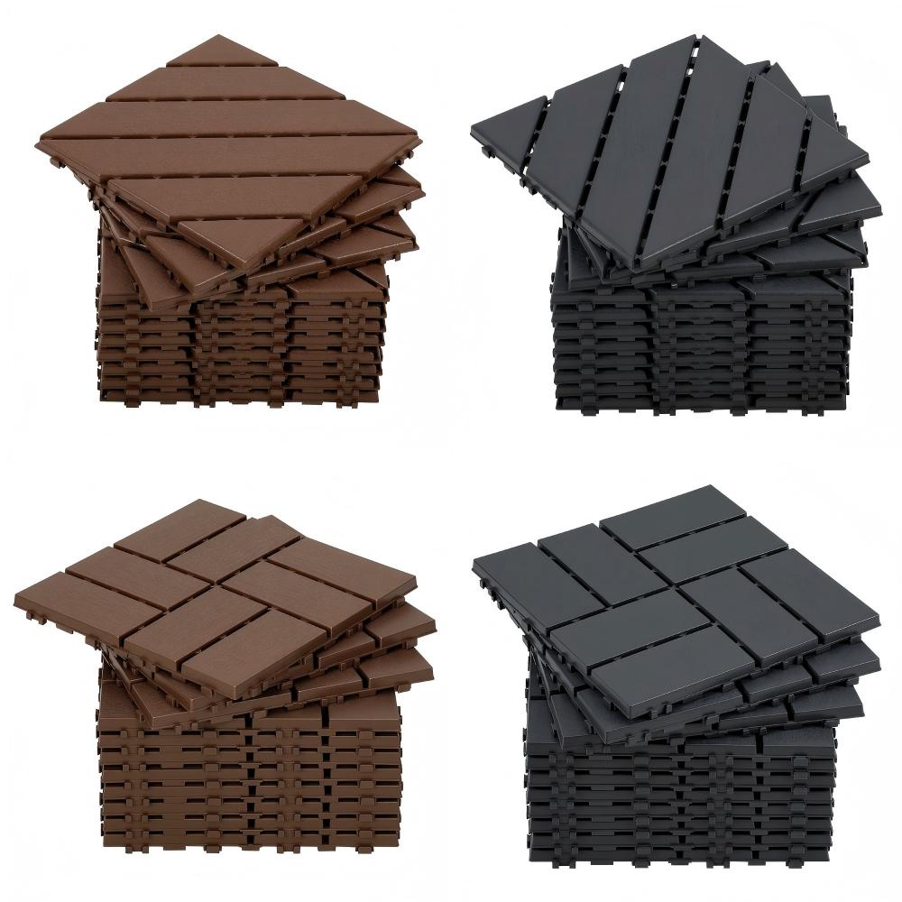Polypropylen-Terrassenfliesen im Puzzle-Design, 30 x 30 cm, anthrazitgrau/rotbraun, aus Kunststoff | Witterungsbeständig, rutschfest, einfach zu verlegen, geeignet für Terrassen, Balkone und Gärten, leicht zu reinigen, Kunststoffboden, 1–5 Quadratmeter