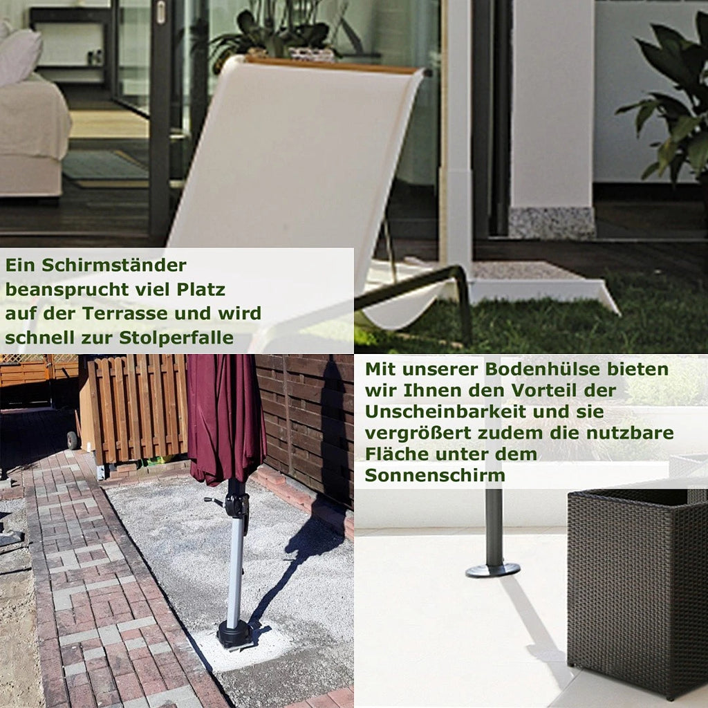 Sonnenschirmständer Bodenhülse Schirmständer Schirmfuß Bodenplatte Ständer Sonnenschirm-Bodenanker zum Einbetonieren – Robuster & sicherer Halt für große Ampelschirme