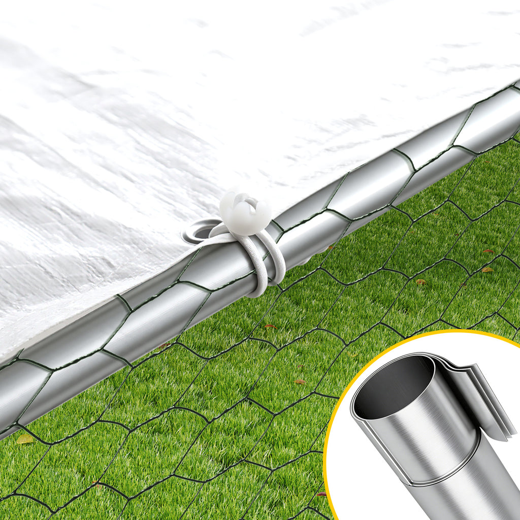 3 × 8 × 2 Meter großer Hühnerstall für den Außenbereich – Geflügelstall aus verzinktem Stahl mit Kuppeldach, geeignet für Hühner, Kaninchen, Gänse, Tauben und Wachteln, mit Metallzaun mit Maschen（副本）